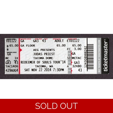 2014 JUDAS PRIEST Concert 11/22 Full Ticket TACOMA Dome REDEEMER OF SOULS TOUR